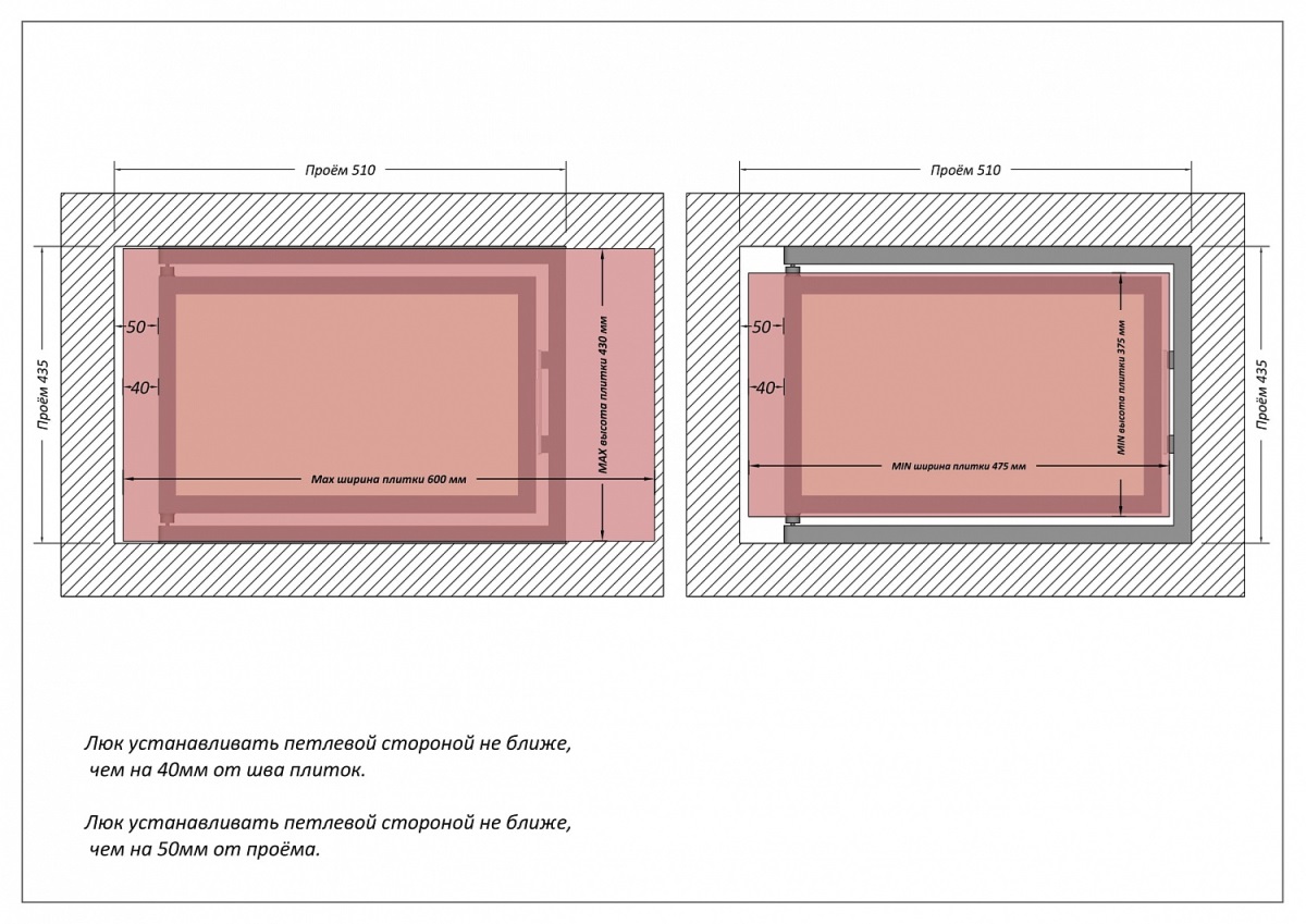 Люк одностворчатый Shagma 50х40 ревизионный под плитку ЛС500x400Г 7 Люк одностворчатый Shagma 50х40 ревизионный под плитку ЛС500x400Г — изображение 7