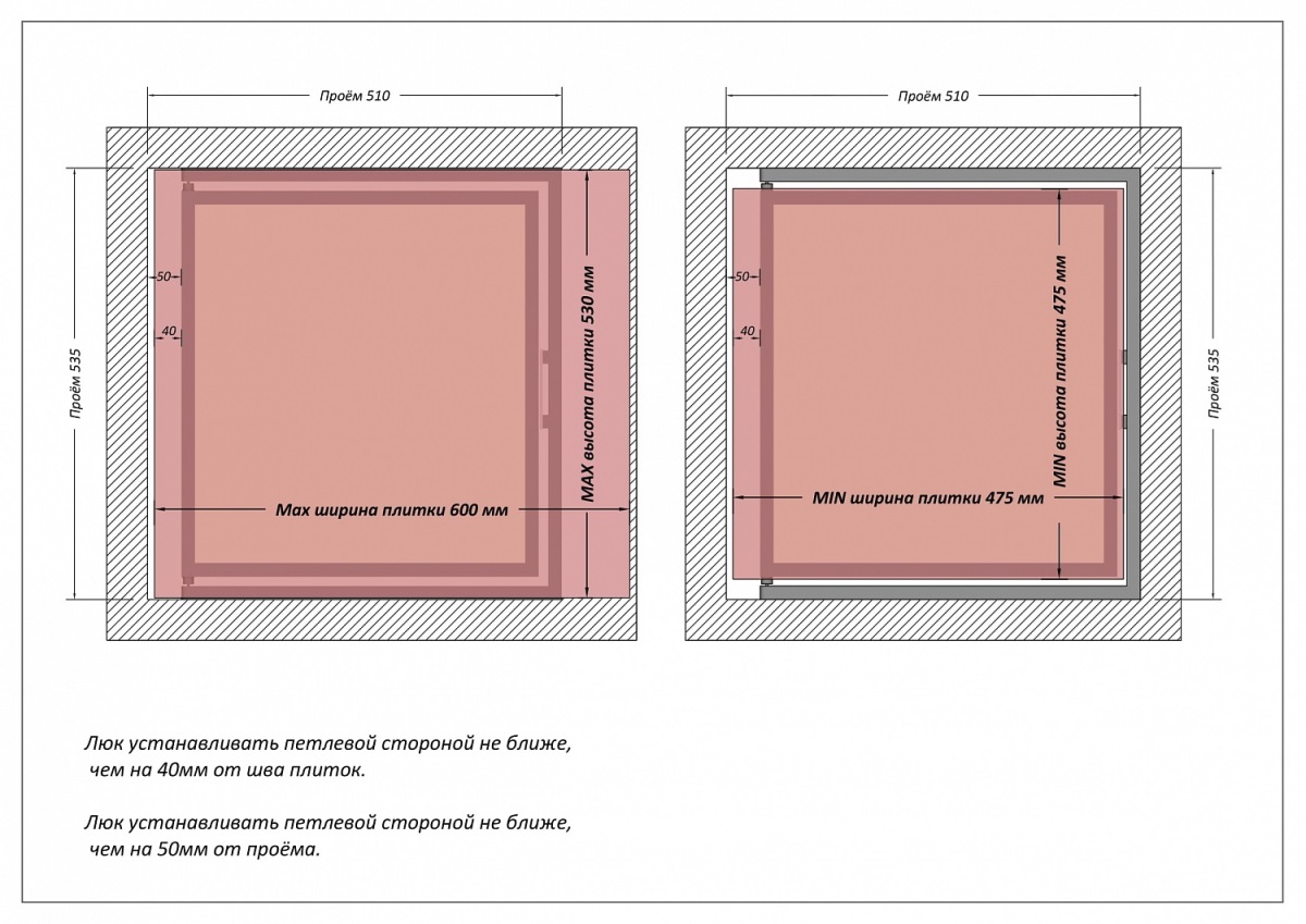 Люк одностворчатый Shagma 50х50 ревизионный под плитку ЛС500x500К 7 Люк одностворчатый Shagma 50х50 ревизионный под плитку ЛС500x500К — изображение 7